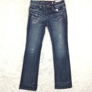Vigoss Womens Jeans Miami Boot Cut Blue Denim‎ Jeweled Studded Distressed 8 New
